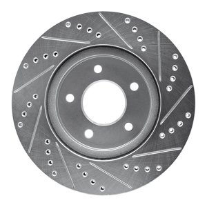 Chevrolet Equinox Brake Rotor (1) - Front Left - R1 Concepts - Drilled & Slotted - Silver - `02-`07